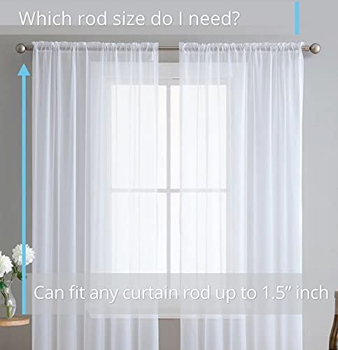 HLC.ME White Sheer Voile Window Treatment Rod Pocket Curtain Panels for Kitchen, Bedroom and Living Room (54 x 95 inches Long, Set of 2)