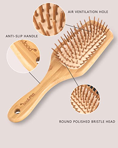 BFWood Bamboo Paddle Hairbrush with Bamboo Bristles for Massaging Scalp