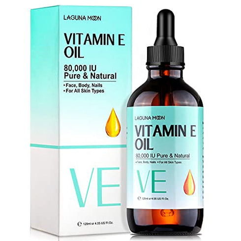 Vitamin E Facial Oil - 80000IU Pure Organic Vitamin E for Moisturizing & Nourishment - Reduce Scars, Fine Lines, Dark Spots, Stretch Marks - for Face, Skin, Body & Nails (120mL / 4.05fl oz)
