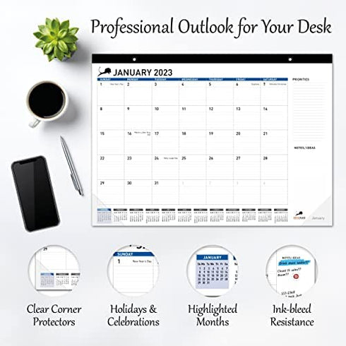 Desk Calendar 17x12 – Monthly Planning Desk Pad & Wall Calendar for Home, School and Office, Big Ink Bleed Resistance Thick Paper Desktop Teacher Calendar Planner