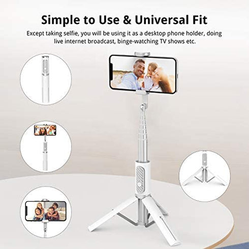 ATUMTEK Bluetooth Selfie Stick Tripod, Extendable 3 in 1 Aluminum Selfie Stick with Wireless Remote and Tripod Stand 270 Rotation for iPhone 13/12/11 Pro/XS Max/XS/XR/X, Samsung and Smartphone White