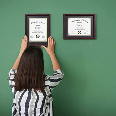 CORE ART 11x14 Diploma Frame Display Certificates 8.5 x 11 with Mat or 11 x 14 without Mat, College Degree Frame with Real Glass, Wall and Tabletop Display(Brown)