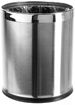 Brelso 'Invisi-Overlap' Open Top Stainless Steel Trash Can, Small Office Wastebasket, Modern Home Décor, Round Shape