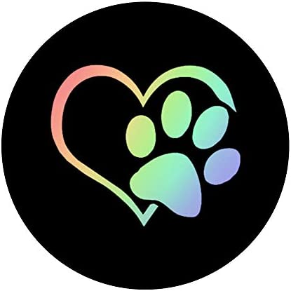 Paw Print Dog Cat PawPrint Heart Retro Rainbow Cell Device PopSockets Swappable PopGrip