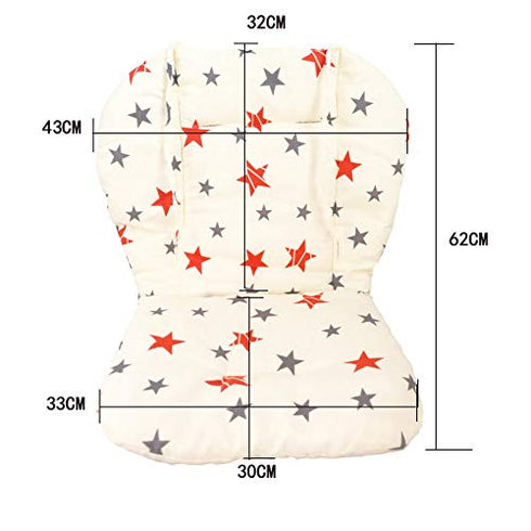 Twoworld Baby High Chair Seat Cushion Liner Mat Pad Cover and High Chair Straps (5 Point Harness) 1 Suit (Stars)