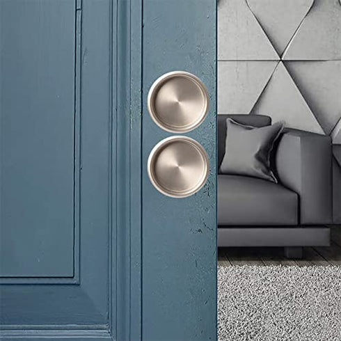 Enconker 6 Pack Closet Door Finger Pull 2-1/8”, Sliding Door Hardware Satin Nickel, Round Insert Bypass Closet Door Handle, Easy Snap-in Installation for 5/16”Depth x 2-1/8" Diameter Opening Hole