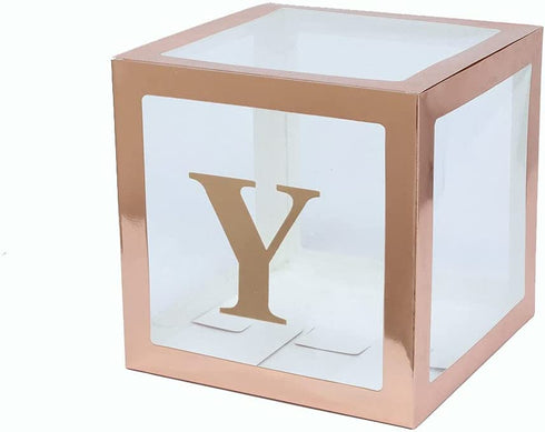 YJHSS Baby Shower Boxes Decorations for Girl & Boy, 4-Pack Transparent Balloons Boxes Décor with BABY Letters for Gender Reveal Baby Shower Decorations Bridal Showers Birthday Party, Rose Gold
