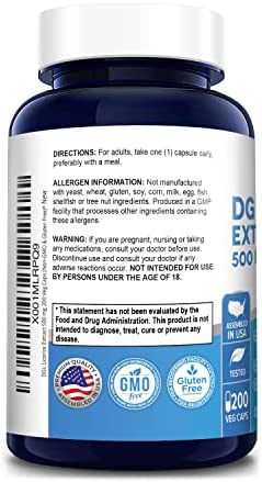DGL Licorice Extract 500 mg 200 Veggie Capsules (Vegan,Non-GMO & Gluten-Free)