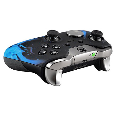 eXtremeRate Blue Flame Fire Faceplate Cover, Soft Touch Front Housing Shell Case for Xbox One Elite Controller Model 1698 with Thumbstick Accent Rings - Controller NOT Included