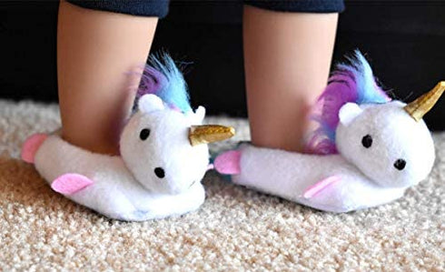 Sophia's Unicorn Slippers with Rainbow Hair and Gold Horn for 18 Inch Dolls, White