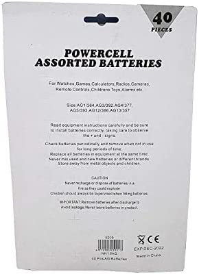 40 Piece Powercell Assorted Batteries for Watches Games Calculators Radios Cameras Remote Controls Childrens Toys Alarms