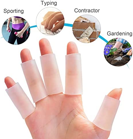 Sumifun Finger Sleeves, 10 PCS Gel Finger Protector for Thumb, Trigger Finger, Arthritis, Silicone Finger Tubes for Preventing Bruised, Cracking, Hand Eczema, Practising Golf, Badminton Protector