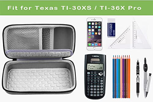 Case Compatible with Texas Instruments TI-36X Pro Engineering/Scientific Calculator, Hard Pencil case for Compass, Ruler, Rubber and Other Accessories (Light Grey)