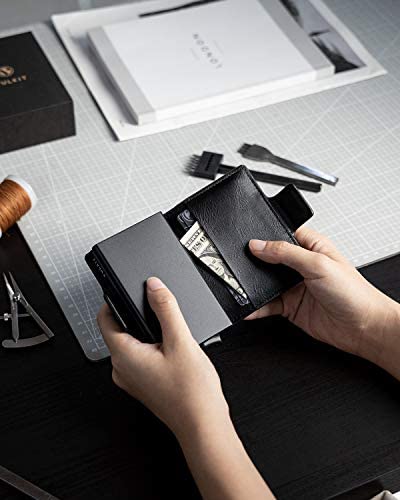 VULKIT Credit Card Holder RFID Blocking Leather Automatic Pop Up Wallet Slim Money Clip Wallet Double Card Case for Men and Women