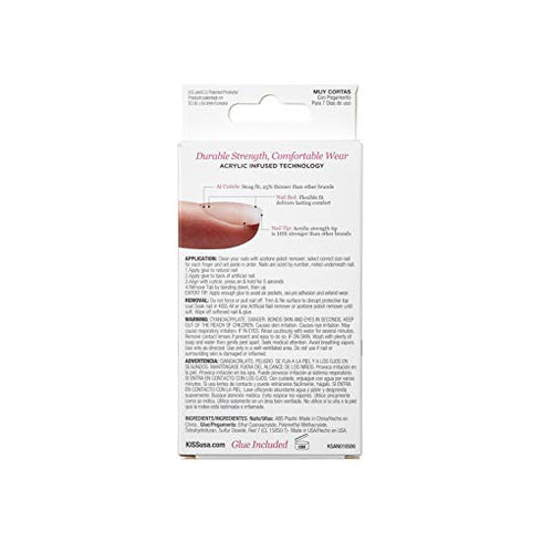 KISS Salon Acrylic Natural 28 Nails Real Short Length KSAN01 (1 PACK)