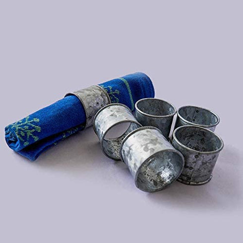 Kaizen Casa Galvanized Design Rustic Style Metal Napkin Ring for Dinning Table Parties Everyday, Set of 6