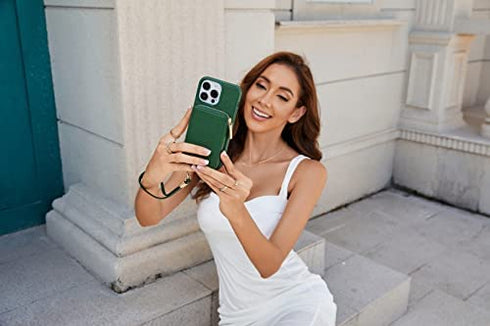 ZVE iPhone 12 Pro/iPhone 12 Zipper Wallet Case, Crossbody Phone Case with Credit Card Holder Wrist Strap Purse Cover Gift for Women Compatible with iPhone 12 Pro/iPhone 12?6.1 inch?-Dark Green