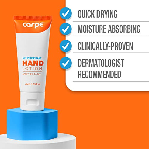 Carpe Antiperspirant Hand Lotion, A dermatologist-recommended, non-irritating, smooth lotion that helps stop hand sweat, Great for hyperhidrosis