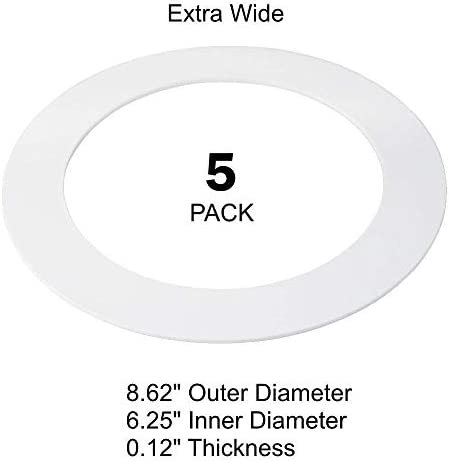 5 Pack Gloss White Goof Trim Ring for 8" Inch Recessed Can Lighting Down Light, Outer Diameter 8.6 Inches, Inner Diameter 6.2 Inches