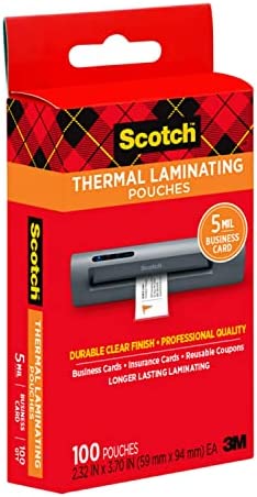 Scotch Thermal Laminating Pouches, 5 Mil Thick for Extra Protection, 2.32 x 3.70-Inches, Business Card Size, 100-Pack (TP5851-100)