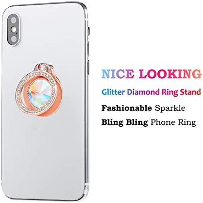 lenoup Glitter Bling Bling Phone Ring Holder, Sparkle Phone Ring Artificial Diamond Stand, Rhinestone Cell Phone Finger Ring for Phones,Pad(Rose Gold)