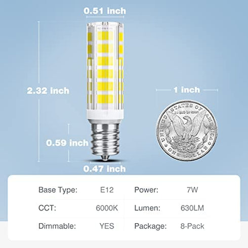 SHINESTAR 8-Pack E12 LED Bulb Dimmable, 60 Watt Equivalent, Daylight White 6000K, Small Base Candelabra Led Light Bulbs