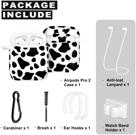 MOLOVA Airpod Case Soft Silicone Flexible Skin Cow Print Airpods Case Cover for Apple AirPods 2&1 Cute for Girls with Keychain (Cow)