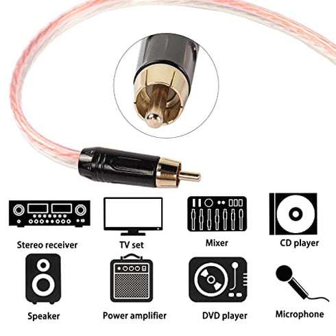 RCA Speaker Wire, Speaker Bare Cable to RCA Plug, Gold Plated RCA Connector High Level OFC Audio Cable Open End for Amplifiers Subwoofer - DIY, 2 M