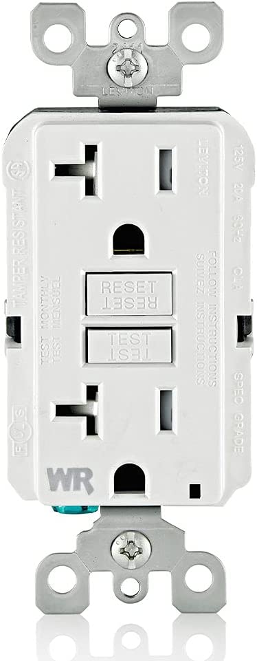 Leviton GFWT2-W Self-test SmartlockPro Slim GFCI Weather-Resistant and Tamper-Resistant Receptacle with LED Indicator, 20-Amp, White