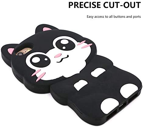 YONOCOSTA Cute iPhone SE 2022 Case, iPhone SE 2020 Case, iPhone 7 Case, iPhone 8 Cases, Funny Kawaii Big Eye Black Cat Kitty 3D Cartoon Animal Soft Silicone Full Protection Case for Girls Kids Women