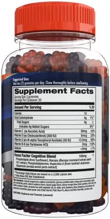 Focus Factor Nootropic Gummies, Memory Supplement for Brain, Phosphatidylserine, Bacopa, Huperzine A, 60 Count