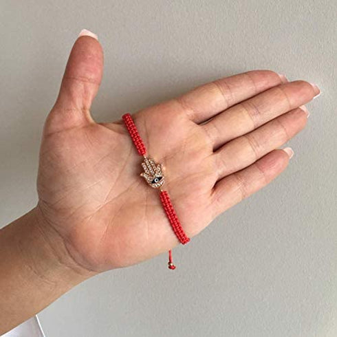 KISONI Hamsa Bracelet Cubic-Zirconia Evil Eye Hand of Fatima Charm Protection Red String Bracelets