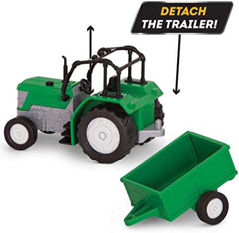 Driven by Battat – Micro Tractor – Toy Tractor with Light, Sound, & Detachable Trailer Farm Toy for Kids 3+ (2Pc)