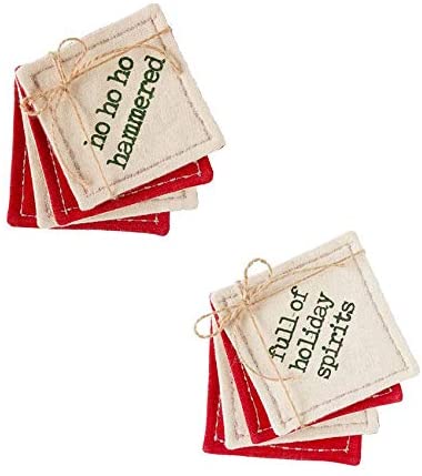 Mud Pie HO HO HO Holiday Coasters, Multicolor, 4" x 4"