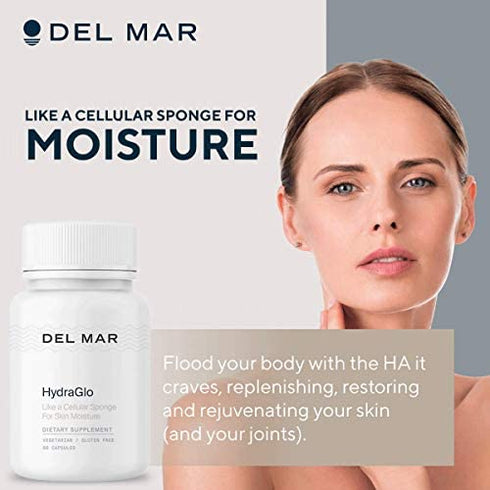 Del Mar Laboratories HydraGlo - Dietary Hyaluronic Acid Supplement - Aging and Joint Health Support - Helps Restore Smooth, Supple Skin - 60 Veggie Capsules