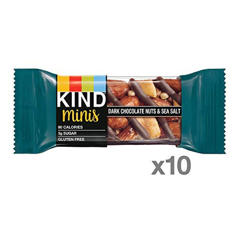 KIND Minis, Dark Chocolate Nuts & Sea Salt, Healthy Snacks, Gluten Free, Low Calorie Snacks, Low Sugar, 10 Count
