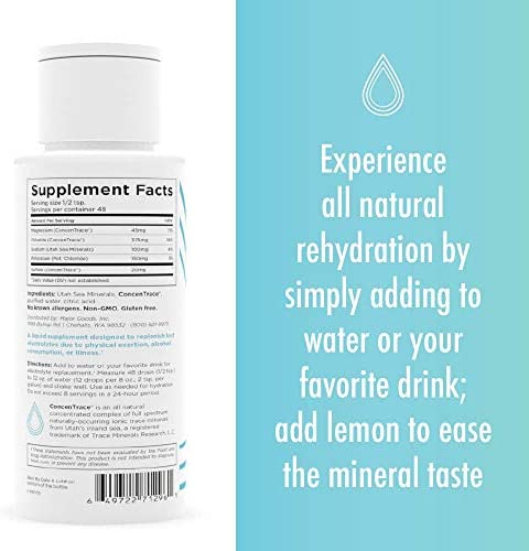 Body Genius, Liquid Electrolytes with Concentrace for Electrolyte Rehydration with Magnesium, Potassium (No Calories, Sugar or Additives), 48 Servings