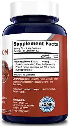 Reishi Mushroom Extract 3600 mg 200 Veggie Caps (Vegan, Non-GMO & Gluten-Free)