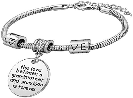 Love between a Grandmother and Grandson is Forever Charm Bracelet Family Jewelry Grandma Christmas Gift