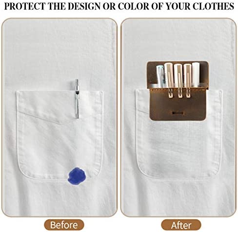 RingSun Pocket Protector for Men, Full Grain Leather Pen Protect Holder for Heavy Duty Shirts, Lab Coats, Holds Pens, Pointers, Cards, Hold 6 Pens, Pocket Protectors for Pens and Pencils