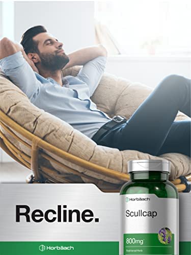 Scullcap Capsules | 800 mg | 200 Count | Max Potency, Value Size | Non-GMO and Gluten Free Scullcap Herb Supplement | Scutellaria Baicalensis | by Horbaach