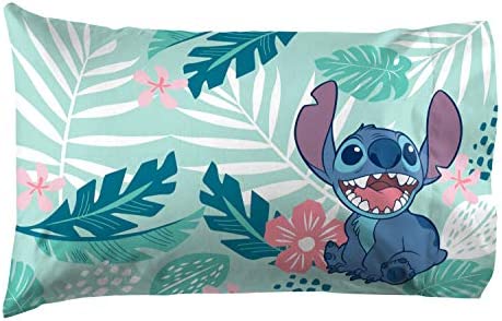 Jay Franco Disney Lilo & Stitch Misty Palm 1 Pack Pillowcase - Double-Sided Kids Super Soft Bedding (Official Disney Product)