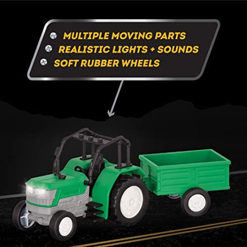 Driven by Battat – Micro Tractor – Toy Tractor with Light, Sound, & Detachable Trailer Farm Toy for Kids 3+ (2Pc)