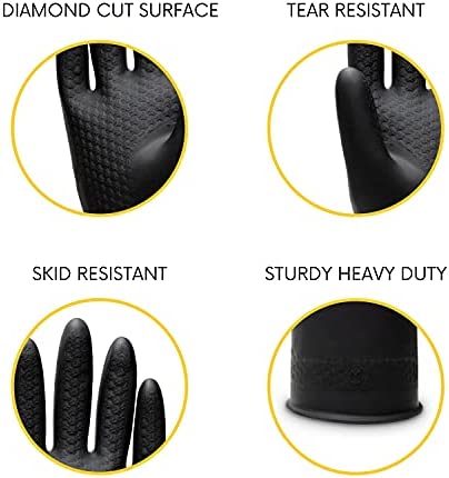 Uxglove Chemical Resistant Latex Gloves,Cleaning Protective Safety Work Heavy Duty Rubber Gloves,12.6",Black 1 Pair Size Large