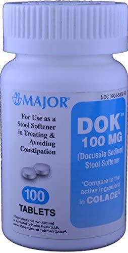 Docucate Sodium 100 mg Crushable Tablets for Gentle, Reliable Relief from Occasional Constipation Generic for Colace Crushable 100 Tablets per Bottle Pack of 2 Bottles Total 200 Tablets