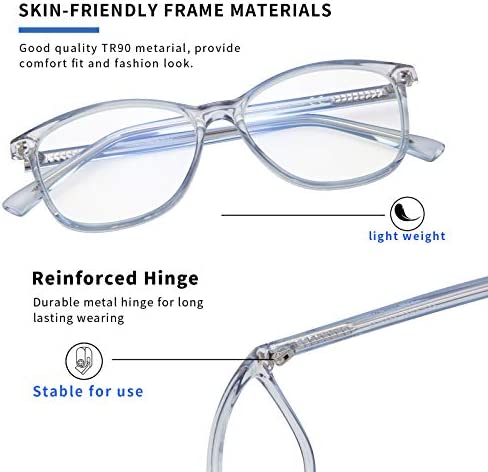 Madison Avenue Blue Light Blocking Glasses Anti Eyestrain UV Glare Blue Light Glasses for Women TV Phone Computer Gaming Eyeglasses (Clear Blue)
