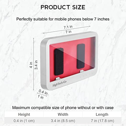 HighTech Go Shower Phone Holder Waterproof, Bathroom Phone Case - Wall-Mounted Mobiles Holder Compatible with Cell Phones Such as iPhone 13 Pro, 12 11 XS XR 8 7 6 5 4, Galaxy, Xperia (White)