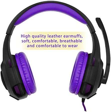 Anivia Computer Wired Over Ear Headphones Updated AH68 Stereo Surround Sound Headsets Gaming Headset with HD Mic, Volume Control, Noise Isolating, Bass, 3.5mm Audio-Jack for Multi-Platforms, Purple