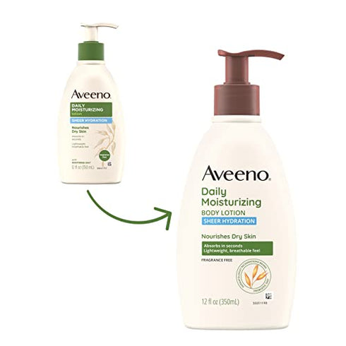Aveeno Sheer Hydration Daily Moisturizing Fragrance-Free Lotion with Nourishing Prebiotic Oat, Fast-Absorbing Body Moisturizer for Dry Skin with Lightweight, Breathable Feel, 12 fl. Oz