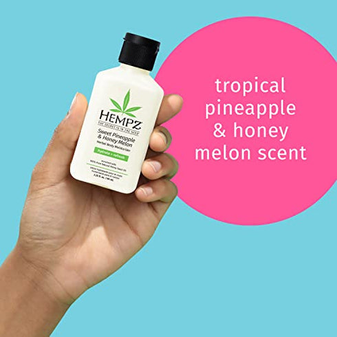 Hempz Sweet Pineapple & Honey Melon Moisturizing Skin Lotion, Natural Hemp Seed Herbal Body Moisturizer with Jojoba, Natural Extracts, Vitamins A and E, 2.25 oz